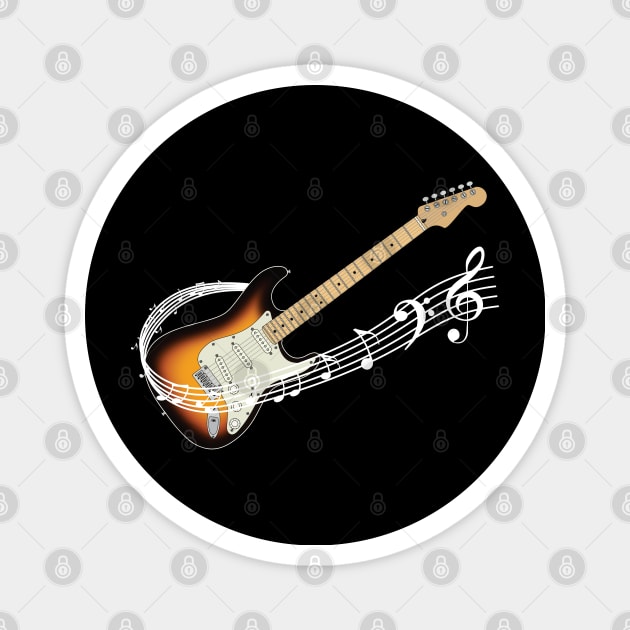 Music Staff Sunburst Electric Guitar Magnet by nightsworthy